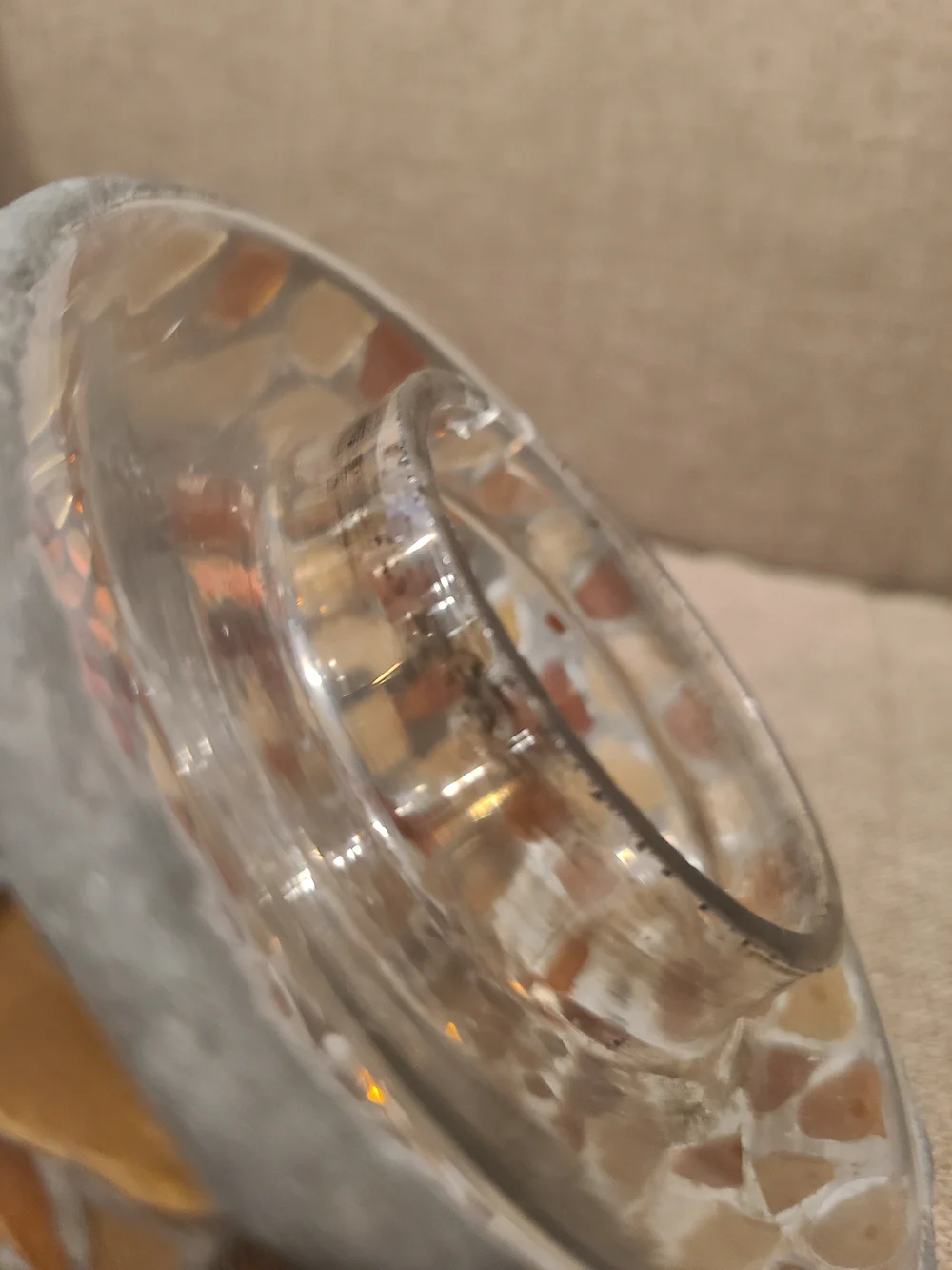 Home Interiors Amber Mosaic Glass Jar Candle Shade Yellows and Browns